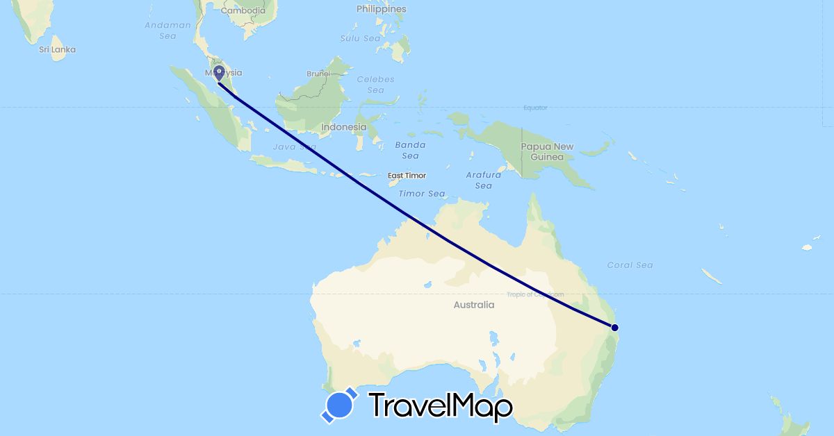 TravelMap itinerary: driving in Australia, Malaysia, Singapore (Asia, Oceania)